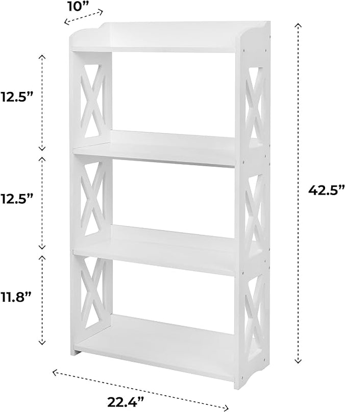 White Bookshelf, White Bookcase, 4 Tier Bookcase, Book Shelf from natural wood, Freestanding Display Storage Shelves Open Bookcase for Bedroom, Living Room and Office (4 Tier, White) - LeafyLoom