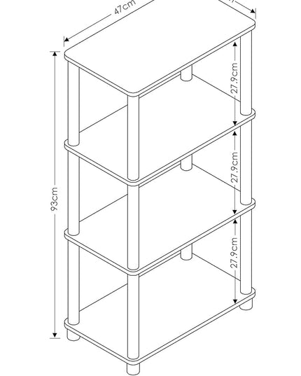 Furinno Turn-N-Tube No Tool 4-Tier Storage Shelf, Narrow, French Oak Grey/Black - LeafyLoom