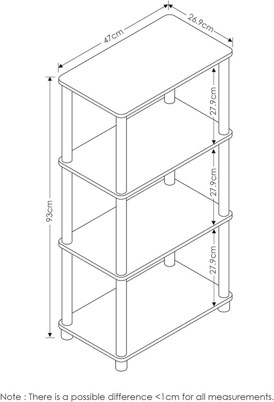 Furinno Turn-N-Tube No Tool 4-Tier Storage Shelf, Narrow, French Oak Grey/Black - LeafyLoom