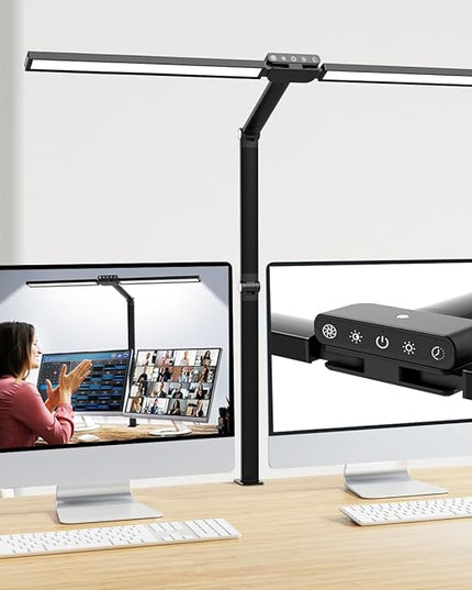 LED Desk Lamp for Home Office with Clamp - Eye Caring Architect 24W Double Head Monitor Light Bar, Super Wide & Bright, Dimmable & 5 Color Modes, Clip Table Lamp for Computer Screen, Work - LeafyLoom
