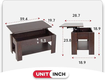 FDW Lift Top Coffee Table with Hidden Compartment and Storage Shelf Wooden Lift Tabletop for Home Living Room Reception Room Office (Espresso) - LeafyLoom