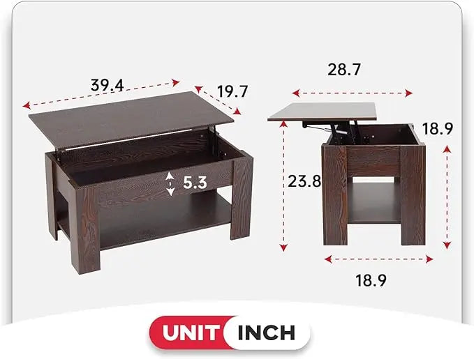 FDW Lift Top Coffee Table with Hidden Compartment and Storage Shelf Wooden Lift Tabletop for Home Living Room Reception Room Office (Espresso) - LeafyLoom