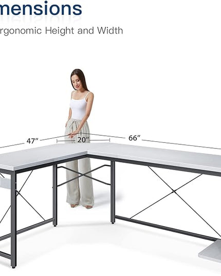 Coleshome 66" L Shaped Gaming Desk, L Shaped Desk, Computer Desk, Gaming Desk, Writing Desk, Home Office Desk, White - LeafyLoom