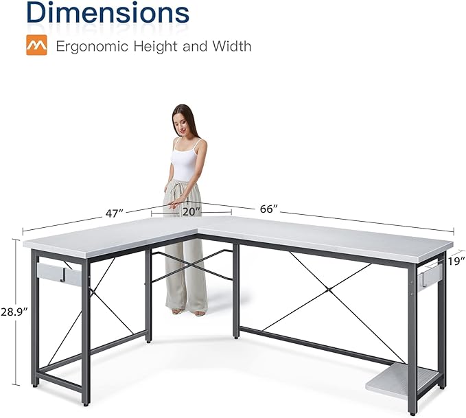 Coleshome 66" L Shaped Gaming Desk, L Shaped Desk, Computer Desk, Gaming Desk, Writing Desk, Home Office Desk, White - LeafyLoom