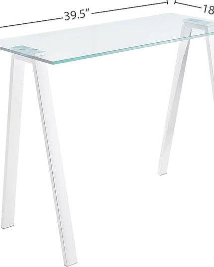 Cortesi Home Trixie Glass Top Desk/Console Table with Stainless Steel Frame, 40" - LeafyLoom