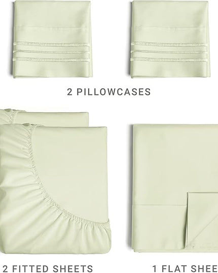 Split King Size 5 Piece Sheet Set - Comfy Breathable & Cooling Sheets - Hotel Luxury Bed Sheets for Women & Men - Deep Pockets, Easy-Fit, Soft & Wrinkle Free Sheets - Light Sage Green Oeko-Tex Sheets - LeafyLoom