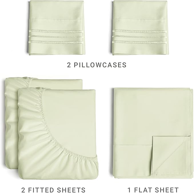 Split King Size 5 Piece Sheet Set - Comfy Breathable & Cooling Sheets - Hotel Luxury Bed Sheets for Women & Men - Deep Pockets, Easy-Fit, Soft & Wrinkle Free Sheets - Light Sage Green Oeko-Tex Sheets - LeafyLoom