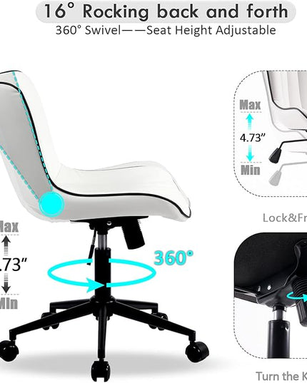 YOUNIKE White Office Chair Swivel Leather Desk Chair, Upholstered Adjustable Computer Task Chair with Wheels, Modern Armless Rolling Gaming Chair Mid Back - LeafyLoom
