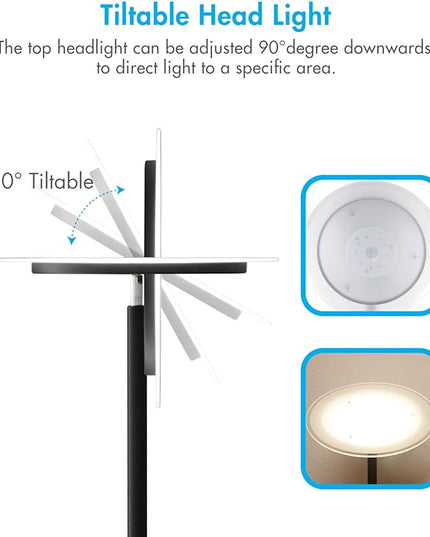 Tenergy Modern Torchiere Floor Lamp, 3000L LED, 30W, Remote Control, Touch Dimmer, 90° Adjustable, Warm White - LeafyLoom