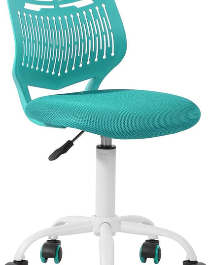 FurnitureR Desk Chair Armless Home Office Task Chair with Mesh Padded Cushion Swivel Study Chair with Rolling Wheels for Kids Teens Children, Turquoise - LeafyLoom