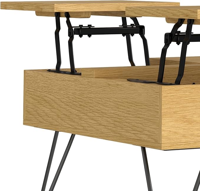 SIMPLIHOME Hunter Lift Top Square Coffee Table, 32 inch, Oak - LeafyLoom