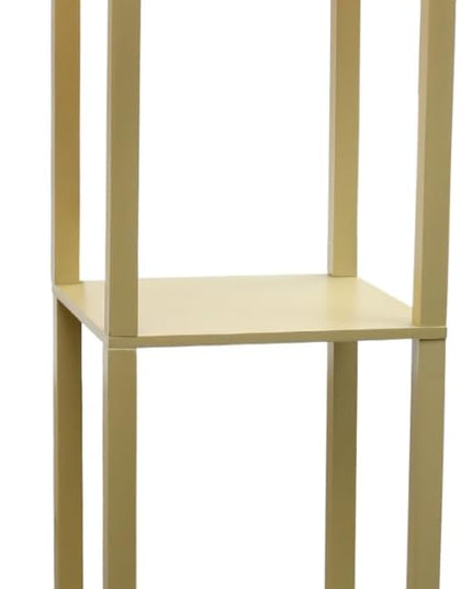 Simple Designs LF1014-TAN-LB Three Shelf Etagere Organizer Storage Floor Lamp with White Linen Shade for Living Room, Bedroom, Office, Hallway, Tan, with Feit LED Bulb Included - LeafyLoom