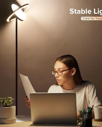 FIMEI Floor Lamp, Sky Modern Bright Standing Lamp with Rotatable Outer Ring Light, 3 Color Temperature and Stepless Dimming, Remote/Touch Independent Control for Living Room Bed Room Office, Black - LeafyLoom