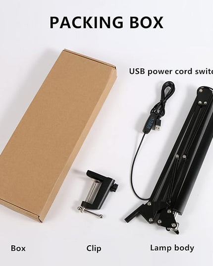 Desk Lamp,12W Eye-Caring Metal Swing Arm Desk Lamp with Clamp, 20 Brightness Dimmable Clamp Desk Light with Memory Function, 360 Degree Spin Architect Table Desk Lamps for Dorms, Studios Reading - LeafyLoom