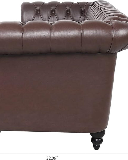 3-Seaters Living Room Clasic Chesterfield Sofa Couch Button Tufted PU Leather Upholstered Sofa&Couch with Luxury Roller Armrest Soild Wood Legs Movable Cushions & Nailhead Decor - LeafyLoom