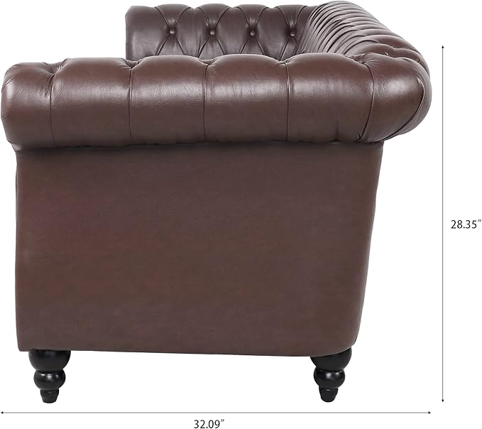 3-Seaters Living Room Clasic Chesterfield Sofa Couch Button Tufted PU Leather Upholstered Sofa&Couch with Luxury Roller Armrest Soild Wood Legs Movable Cushions & Nailhead Decor - LeafyLoom