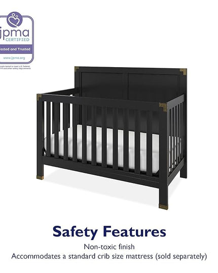 Baby Relax Miles 5-in-1 Convertible Crib, Solid Pine Wood, Black - LeafyLoom