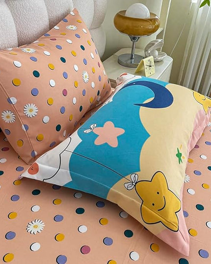 Kids Moon Stars Cloud Comforter Set Twin size - 7 Piece Rainbow Kawaii Bedding Set Bed in A Bag for Girls Boys Teens - Goodnight Moon Neutral Soft Comfortable Machine Washable Bed Set - LeafyLoom