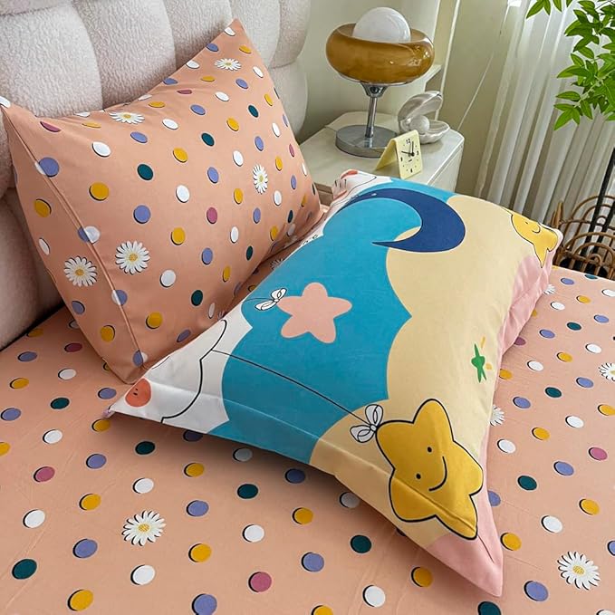 Kids Moon Stars Cloud Comforter Set Twin size - 7 Piece Rainbow Kawaii Bedding Set Bed in A Bag for Girls Boys Teens - Goodnight Moon Neutral Soft Comfortable Machine Washable Bed Set - LeafyLoom