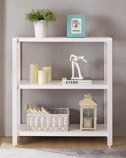 3-tier Bookshelf and Bookcase, Rustic Wood and Metal Book Shelves, Industrial Shelving Unit for Living Room Bedroom, White Oak - LeafyLoom