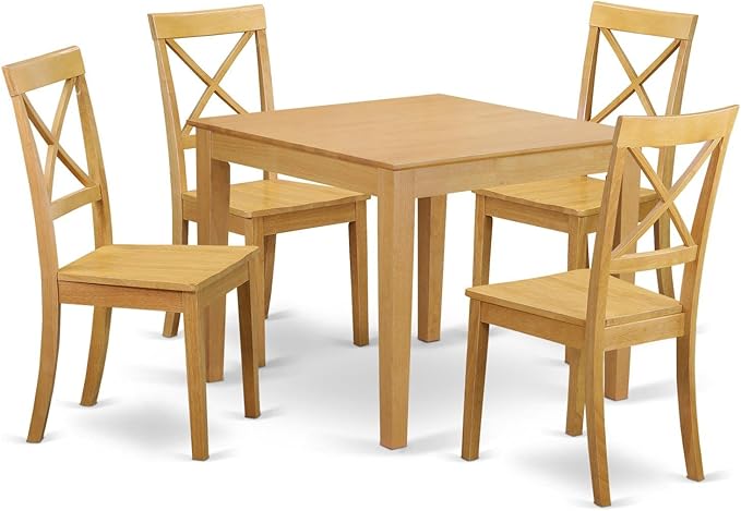 East West Furniture OXBO5-OAK-W Oxford 5 Piece Set for 4 Includes a Square Kitchen Table and 4 Dining Room Chairs, 36x36 Inch - LeafyLoom