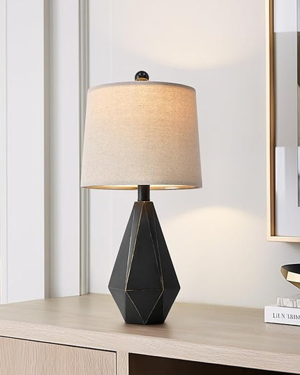PoKat 20.25'' Table Lamp for Bedroom - Single Bedside Lamp for Night Stand, Small Bedroom Lamp, Modern Night Stand Lamp with Shade, Farmhouse Table Lamp for Living Room, Kids Room, End Table, Black - LeafyLoom