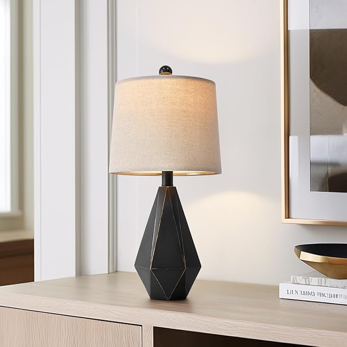 PoKat 20.25'' Table Lamp for Bedroom - Single Bedside Lamp for Night Stand, Small Bedroom Lamp, Modern Night Stand Lamp with Shade, Farmhouse Table Lamp for Living Room, Kids Room, End Table, Black - LeafyLoom