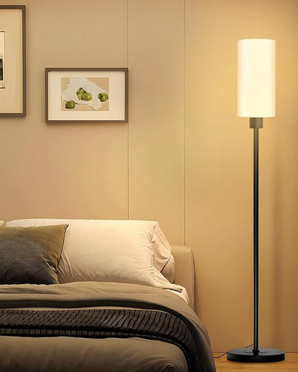 Floor Lamp for Living Room, Modern Standing Floor Lamp with E26 Socket, LED Corner Floor Lamp 68 Inches Tall for Office, Bedroom, Reading or Work - Black with White Lampshade, Bulb Not Included - LeafyLoom