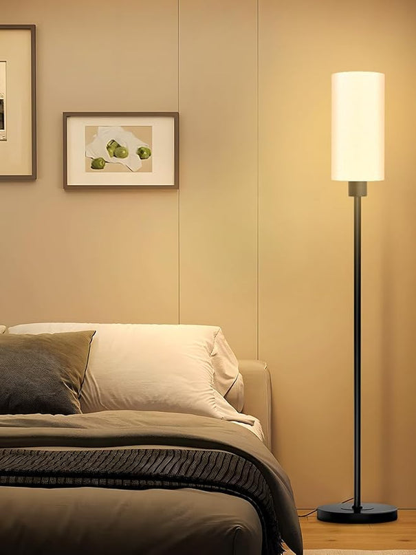 Floor Lamp for Living Room, Modern Standing Floor Lamp with E26 Socket, LED Corner Floor Lamp 68 Inches Tall for Office, Bedroom, Reading or Work - Black with White Lampshade, Bulb Not Included - LeafyLoom