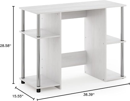 Furinno Jaya Computer Study Desk, White Oak/Stainless Steel - LeafyLoom