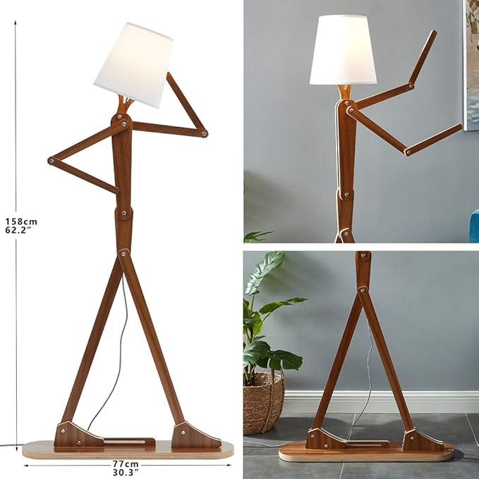 Cool Tall Floor Lamp Decorative Reading Standing Wood Swing Arm Wood Lighting for Corner Kids Boys Girls Bedroom Living Room Home Improvement Office Farmhouse - with LED Bulb (Walnut) - LeafyLoom