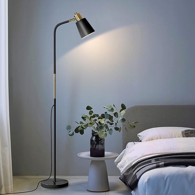 Floor Lamp, Dimmable Floor Lamps for Living Rooms & Bedrooms, Farmhouse Reading Lamp - Standing, Adjustable Metal Heads Indoor Task Lighting for Living Room Bedroom Office Home Décor (Black-01) - LeafyLoom