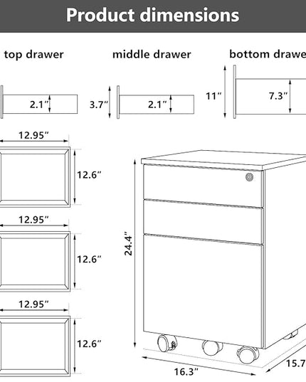 TOPSKY 3 Drawers Wood Mobile File Cabinet Fully Assembled Except Castors (Rustic Brown, 16.3x15.7x24.4) - LeafyLoom