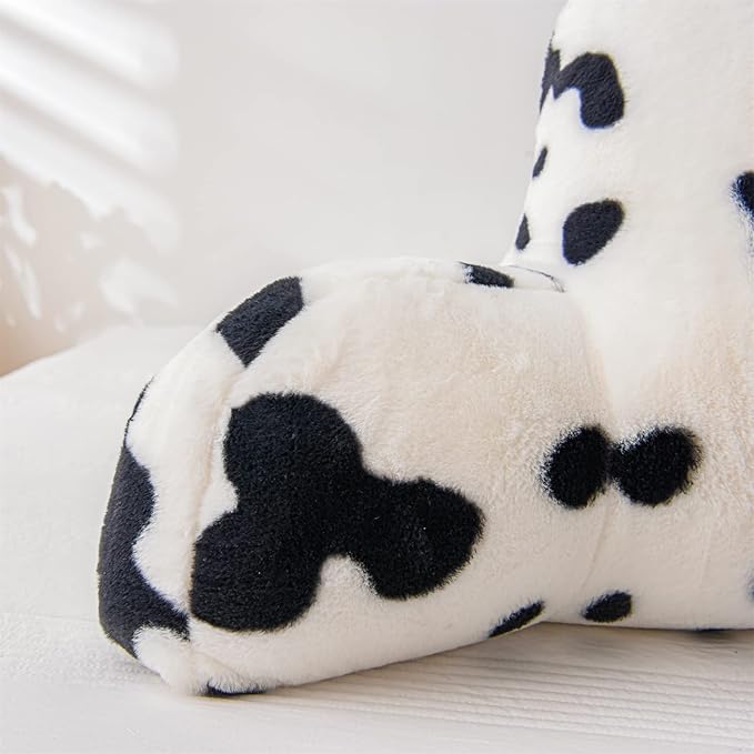 A Nice Night Faux Fur Reading Pillow Bed Wedge Large Adult Children Backrest with Arms Back Support for Sitting Up in Bed/Couch for Bedrest,Cow - LeafyLoom
