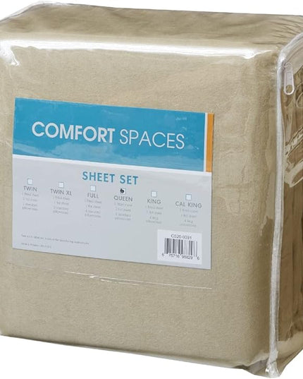 Comfort Spaces Cotton Flannel Breathable Warm Deep Pocket Sheets with Pillow Case Bedding, Full, Tan Solid 4 Piece - LeafyLoom