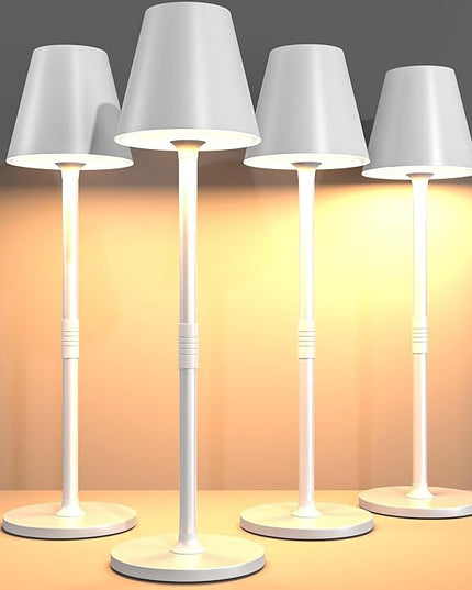 LED CordlessTable Lamp,4000mAh Rechargeable Battery Desk lamp,3 Level Brightness Beside Night Light, Minimalist Design, for Couple Dinner/Coffee Table/Restaurant/Bedroom(White 4PACK) - LeafyLoom