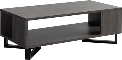 NicBex Coffee Table Wooden Coffee Table with Storage Rectangle Center Tables with Bottom Shelf and Metal Frame Dining Table for Living Room, Dining Room, Office, and Bedroom,47.25" W, Black+Gray - LeafyLoom