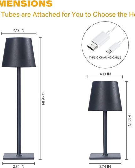 Cordless Table Lamps, 3 Colors Stepless Dimming, 5000mAh Rechargeable Battery LED Desk Lamp for Bedroom/Couple Dinner/Desk/Cafe/Dining Room/Terrace (Black) - LeafyLoom