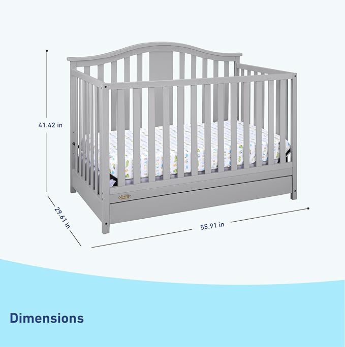 Graco Solano 4-in-1 Convertible Crib with Drawer (Pebble Gray) – GREENGUARD Gold Certified, Crib with Drawer Combo, Includes Full-Size Nursery Storage Drawer, Converts to Toddler Bed and Full-Size Bed - LeafyLoom