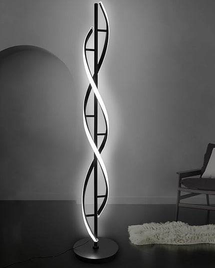 Spiral Floor Lamp 53 inch, with Remote Control Three Color Dimmable Standing Lamps, Modern Creative Pole Lamp, 36W Floor Lamps for Living Room, Bedroom, Office, Study Light（Black） - LeafyLoom