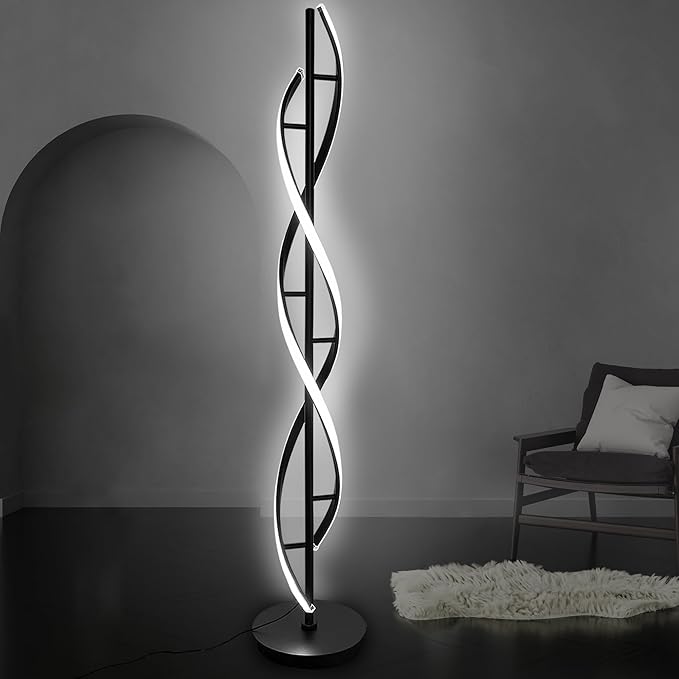 Spiral Floor Lamp 53 inch, with Remote Control Three Color Dimmable Standing Lamps, Modern Creative Pole Lamp, 36W Floor Lamps for Living Room, Bedroom, Office, Study Light（Black） - LeafyLoom