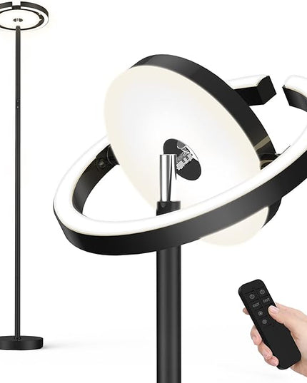 FIMEI Modern Floor Lamp, LED Bright Standing Lamp, Unique Rotatable Ring Design, Eye-Protecting Stepless Dimming, 3000K-6000K Color Temperatures, Touch/Remote Control, for Living Room Bedroom Office - LeafyLoom
