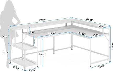 L-Shaped Computer Desk, White - LeafyLoom