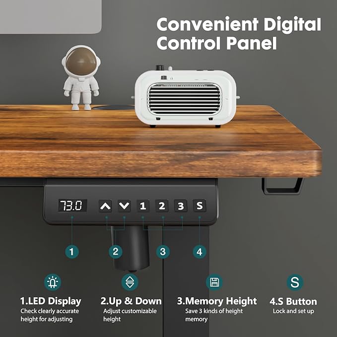 SMUG Electric Standing Desk, 63 x 24 Inch, Modern Style, Adjustable Height, 154 lbs Capacity, with Memory Presets, for Home Office, Rustic Brown - LeafyLoom