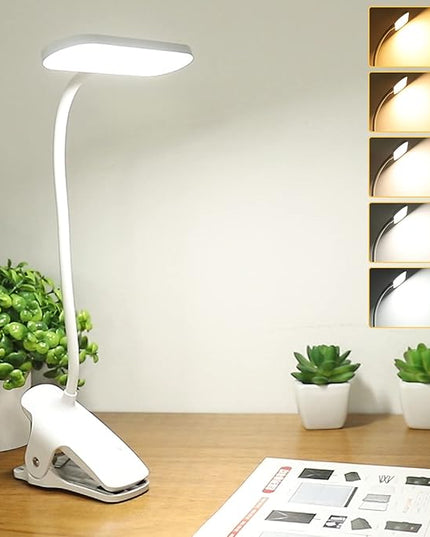 Clip on Light Reading Lights, 36 LED USB Desk Lamp with 5 Color 5 Brightness, Eye Protection Book Clamp Light, Perfect for Video Conference Lighting, Desk, Bed Headboard and Computers (White) - LeafyLoom
