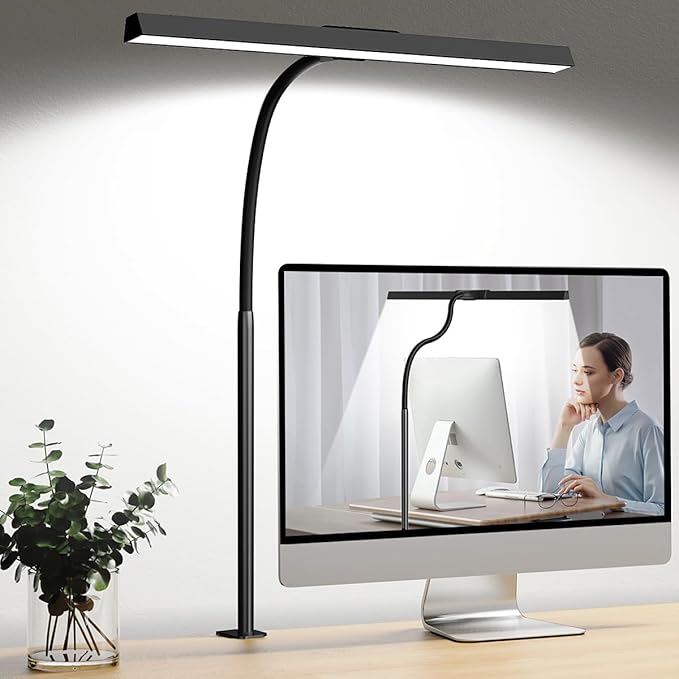 LED Desk Light for Office - Flexible Monitor Light Bar,Adjustable Gooseneck Clamp Desk Lamps, 12W Clip Table Lamp with USB Adapter for Workbench Computer Screen Working Reading Study - LeafyLoom