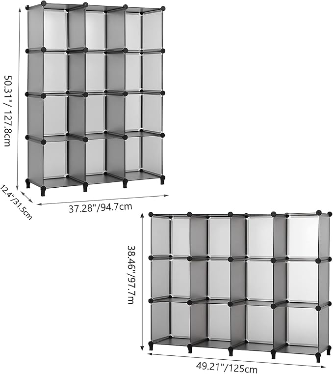 ANWBROAD Cube Storage Organizer 12-cube DIY Modular Closet Organizer Plastic Bookshelf Bookcase Storage Shelves Units Rubber Hammer for Bedroom Office Living Room ULCS012H - LeafyLoom