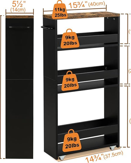 TEAMIX 4 Tier Slim Storage Cart with Handle, Small Kitchen Cart for Narrow Places,Rolling Laundry Cart on Wheels for Small Spaces - LeafyLoom