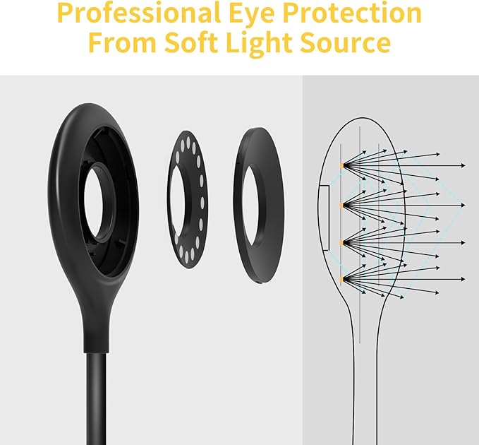 Clip on Light for Bed & Desk, Reading in Bed, Dorm, Battery Operated Rechargeable Clamp Lamp for Headboard, Eye-Caring LED Light with 3 Brightness Modes & Flexible Gooseneck (Black) - LeafyLoom