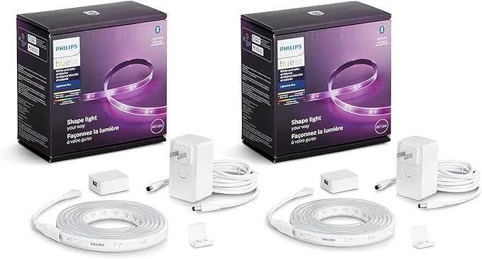 Philips Hue Indoor 6-Foot Smart LED Light Strip Plus Base Kits with Plugs - Color-Changing Single-Color Effect - 2 Pack - Control with Hue App - Works with Alexa, Google Assistant and Apple HomeKit PhilipsHue